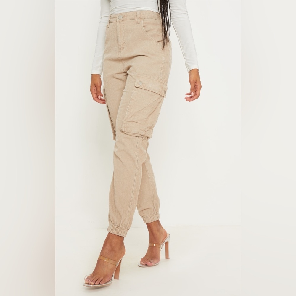 [PrettyLittleThing] Stone Corduroy Beige Cargo Pants Women’s Size UK 10/US 6